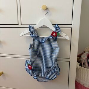 Florence Eiseman Blue Striped One Piece Bathing Suit Size 24 Months